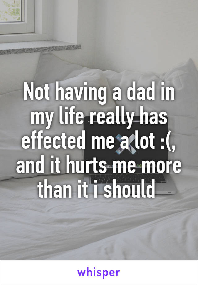 Not having a dad in my life really has effected me a lot :(, and it hurts me more than it i should 