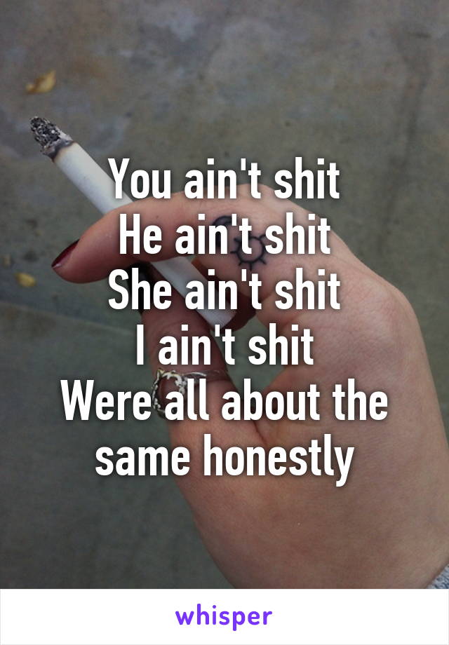 You ain't shit
He ain't shit
She ain't shit
I ain't shit
Were all about the same honestly