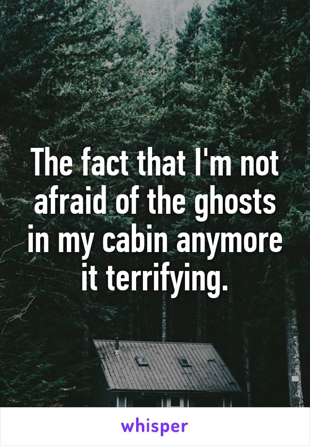 The fact that I'm not afraid of the ghosts in my cabin anymore it terrifying.