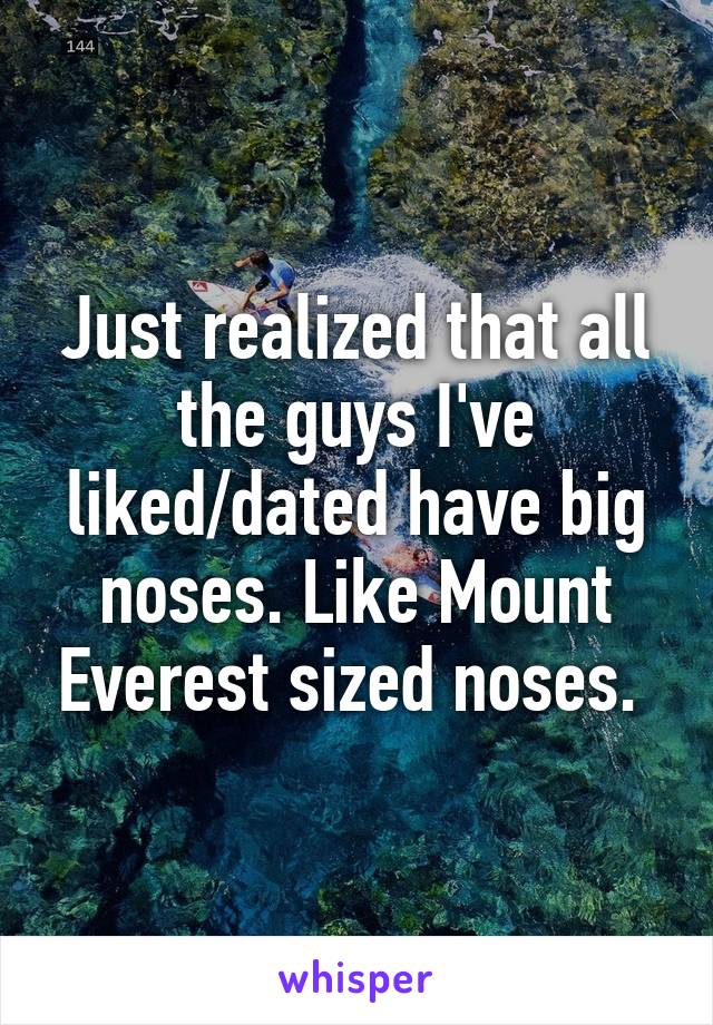 Just realized that all the guys I've liked/dated have big noses. Like Mount Everest sized noses. 