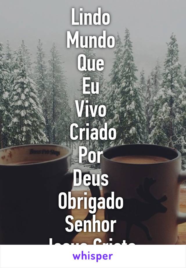 Lindo 
Mundo 
Que 
Eu 
Vivo 
Criado
Por 
Deus 
Obrigado 
Senhor 
Jesus Cristo 