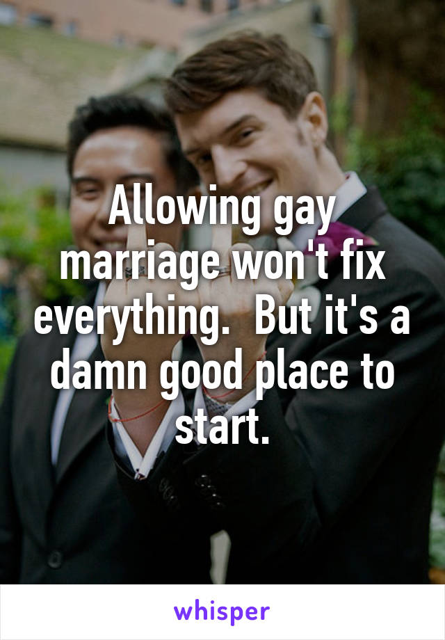 Allowing gay marriage won't fix everything.  But it's a damn good place to start.