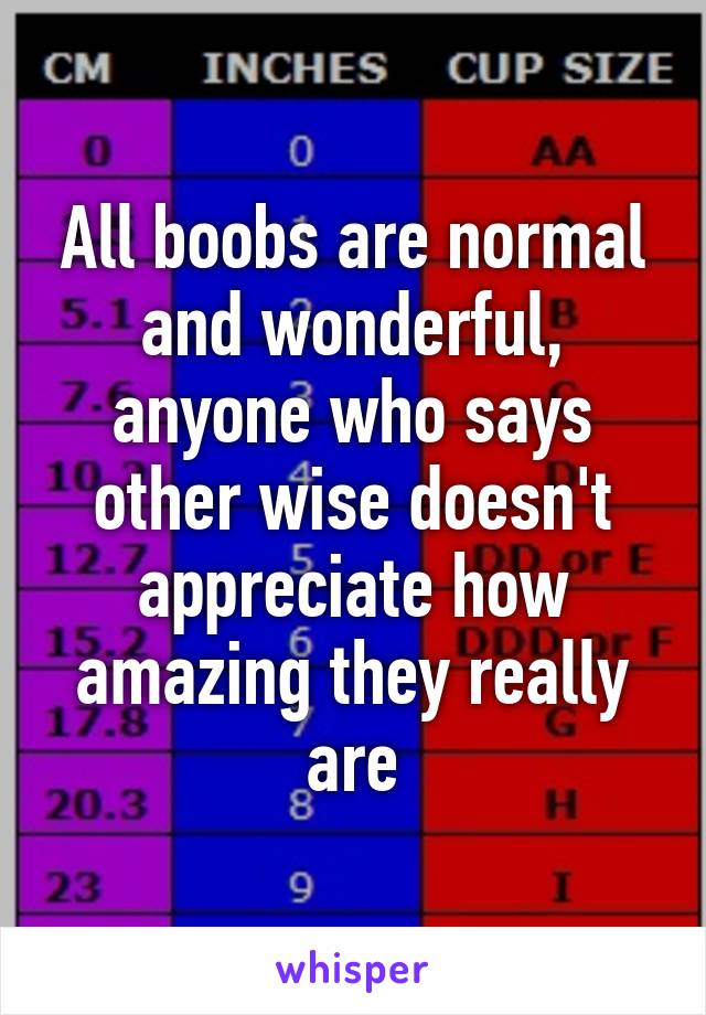 All boobs are normal and wonderful, anyone who says other wise doesn't appreciate how amazing they really are