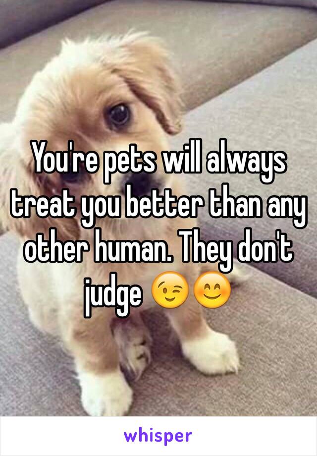 You're pets will always treat you better than any other human. They don't judge 😉😊