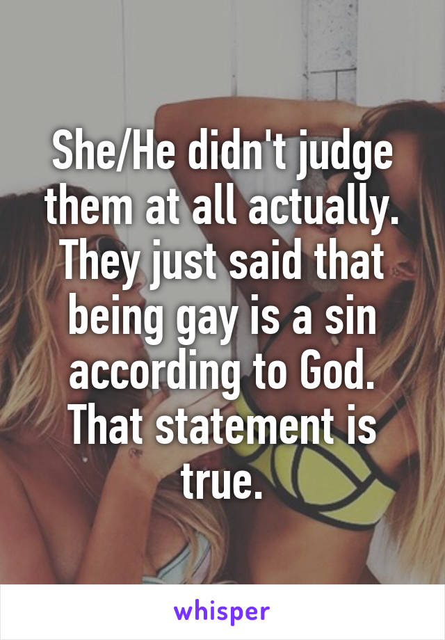 She/He didn't judge them at all actually. They just said that being gay is a sin according to God. That statement is true.