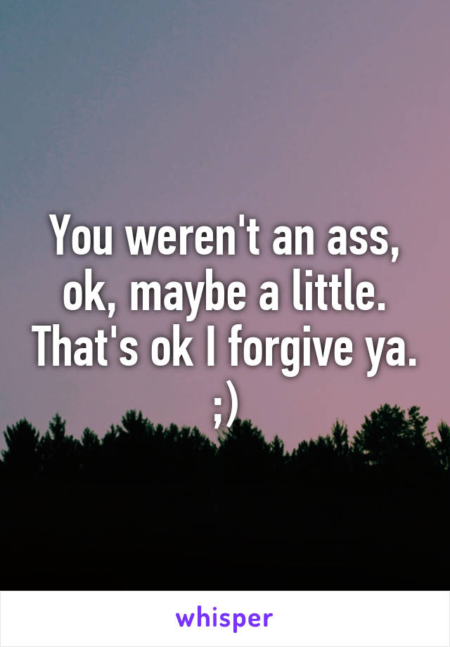 You weren't an ass, ok, maybe a little. That's ok I forgive ya. ;)