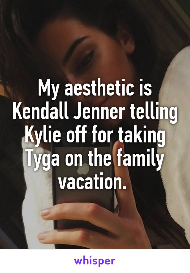 My aesthetic is Kendall Jenner telling Kylie off for taking Tyga on the family vacation. 