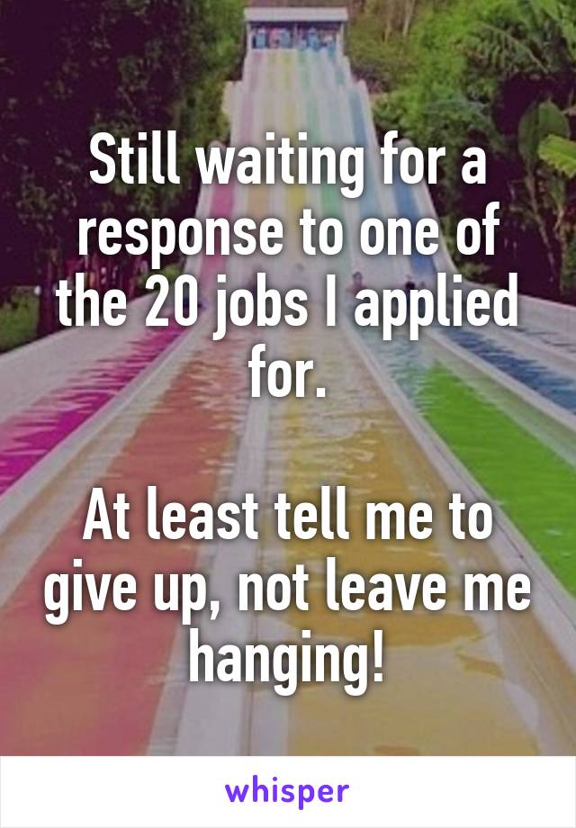Still waiting for a response to one of the 20 jobs I applied for.

At least tell me to give up, not leave me hanging!
