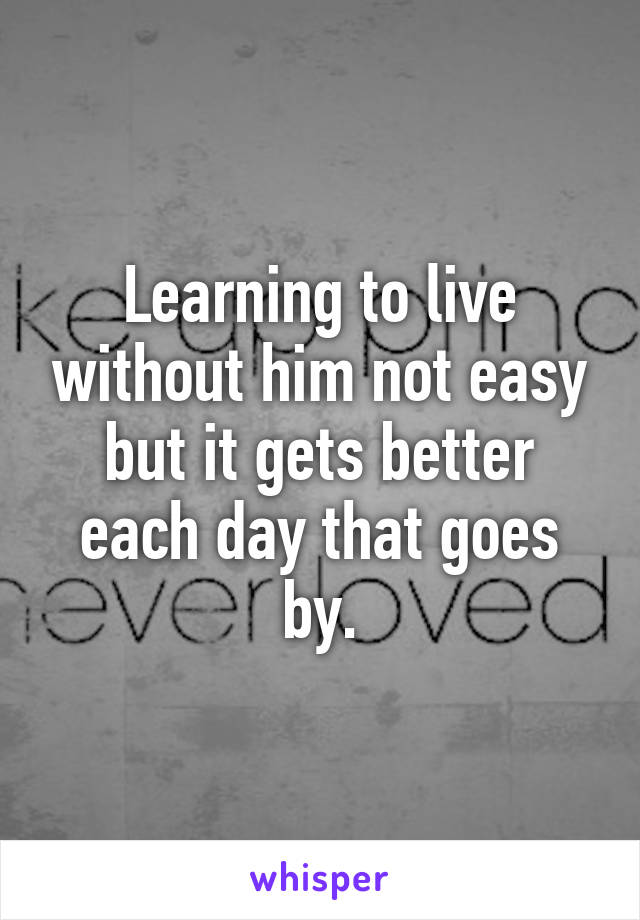 Learning to live without him not easy but it gets better each day that goes by.