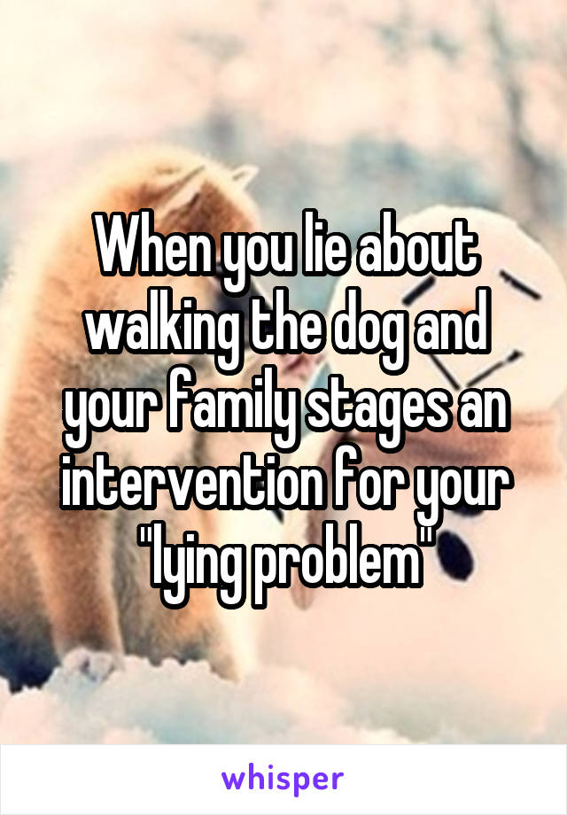 When you lie about walking the dog and your family stages an intervention for your "lying problem"