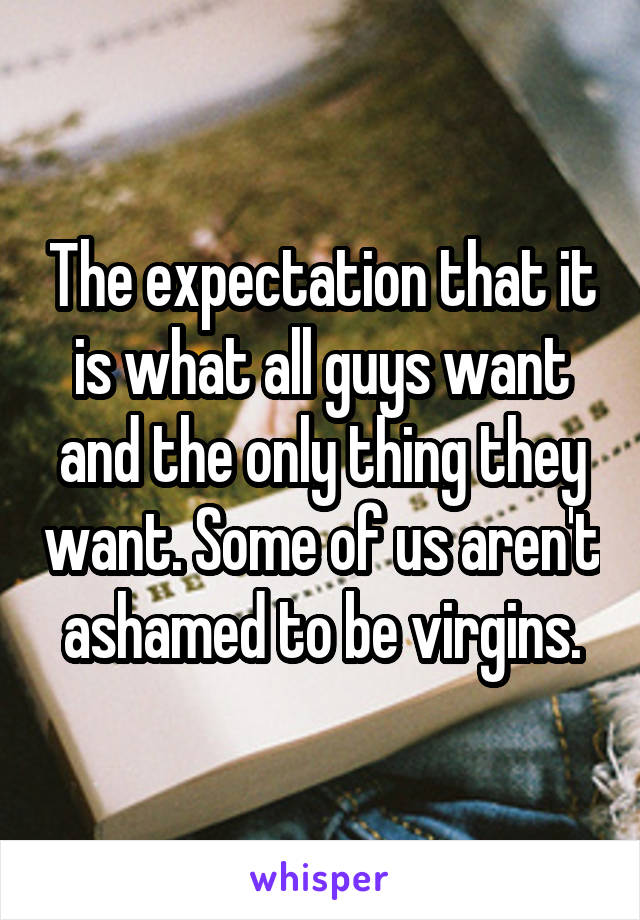 The expectation that it is what all guys want and the only thing they want. Some of us aren't ashamed to be virgins.