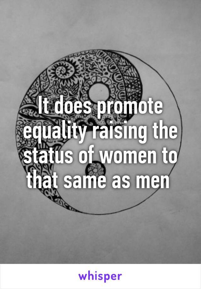 It does promote equality raising the status of women to that same as men 