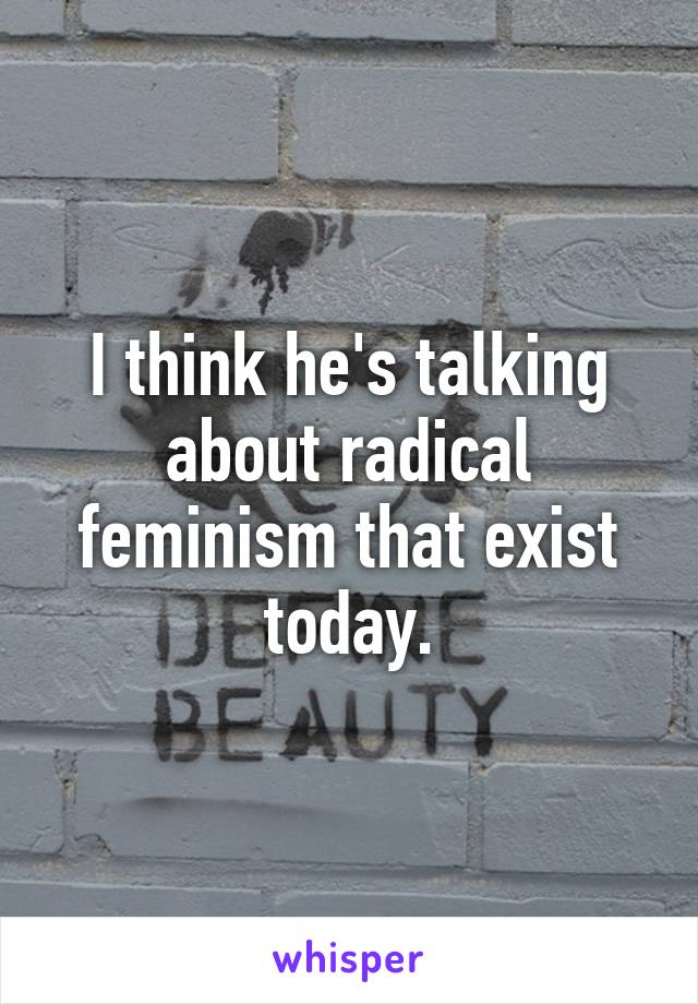 I think he's talking about radical feminism that exist today.