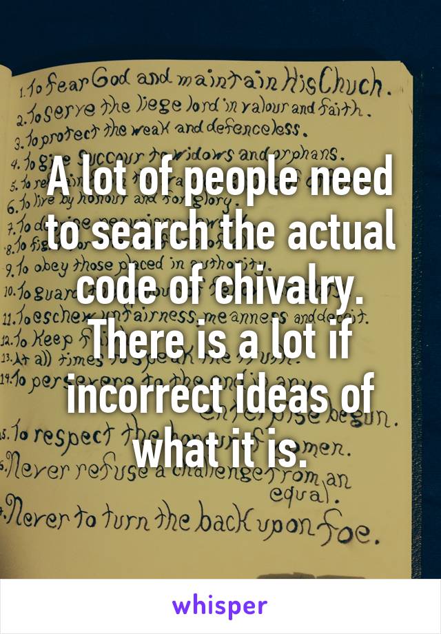 A lot of people need to search the actual code of chivalry. There is a lot if incorrect ideas of what it is.