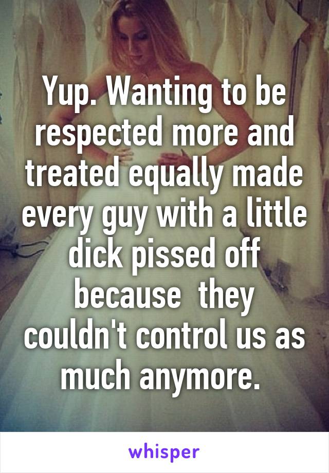 Yup. Wanting to be respected more and treated equally made every guy with a little dick pissed off because  they couldn't control us as much anymore. 