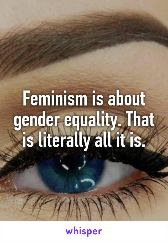 Feminism is about gender equality. That is literally all it is.