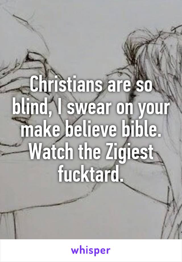 Christians are so blind, I swear on your make believe bible. Watch the Zigiest fucktard.