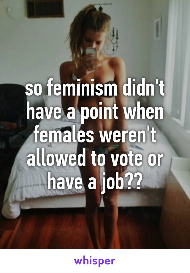 so feminism didn't have a point when females weren't allowed to vote or have a job??