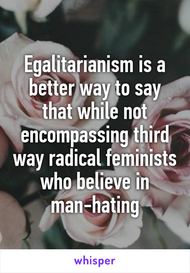 Egalitarianism is a better way to say that while not encompassing third way radical feminists who believe in man-hating