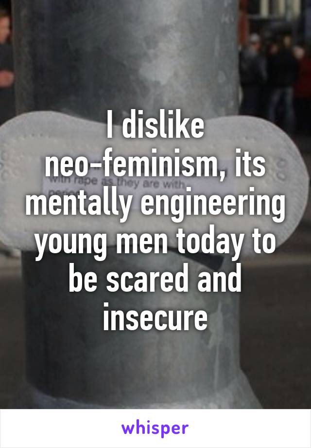 I dislike neo-feminism, its mentally engineering young men today to be scared and insecure