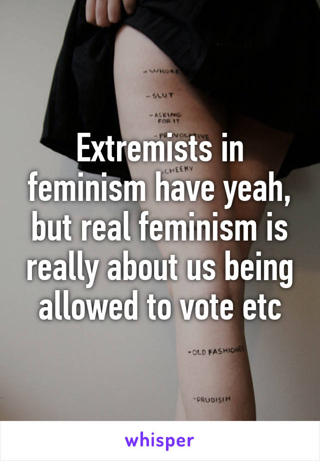 Extremists in feminism have yeah, but real feminism is really about us being allowed to vote etc