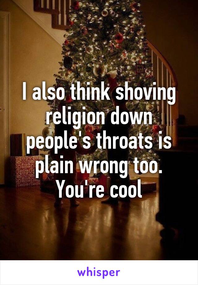 I also think shoving religion down people's throats is plain wrong too. You're cool