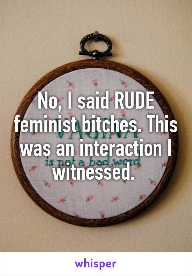 No, I said RUDE feminist bitches. This was an interaction I witnessed. 