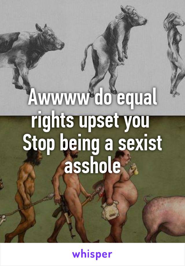 Awwww do equal rights upset you 
Stop being a sexist asshole