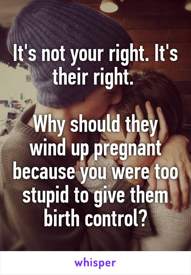 It's not your right. It's their right. 

Why should they wind up pregnant because you were too stupid to give them birth control?