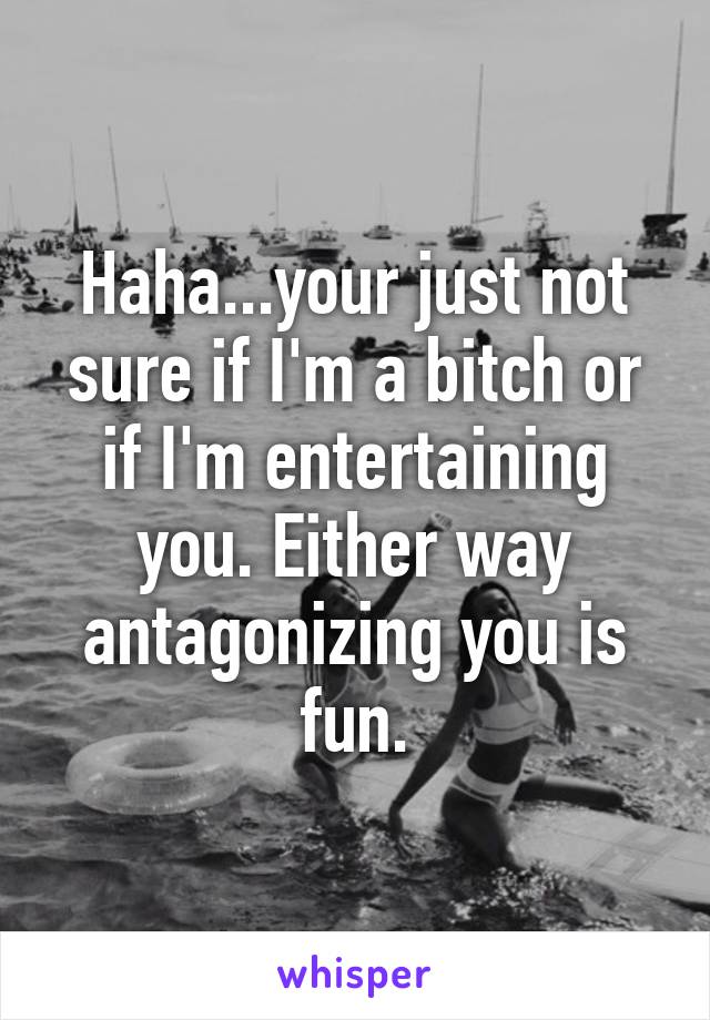 Haha...your just not sure if I'm a bitch or if I'm entertaining you. Either way antagonizing you is fun.