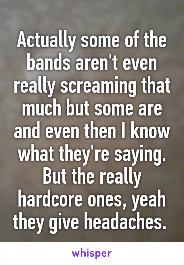 Actually some of the bands aren't even really screaming that much but some are and even then I know what they're saying. But the really hardcore ones, yeah they give headaches. 