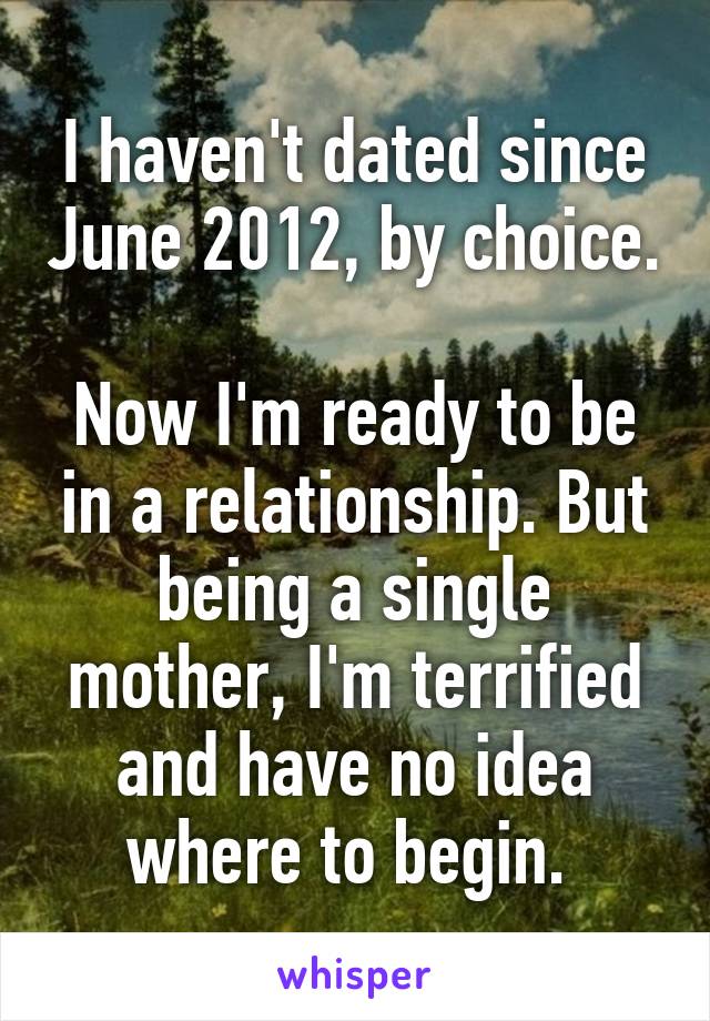I haven't dated since June 2012, by choice.

Now I'm ready to be in a relationship. But being a single mother, I'm terrified and have no idea where to begin. 