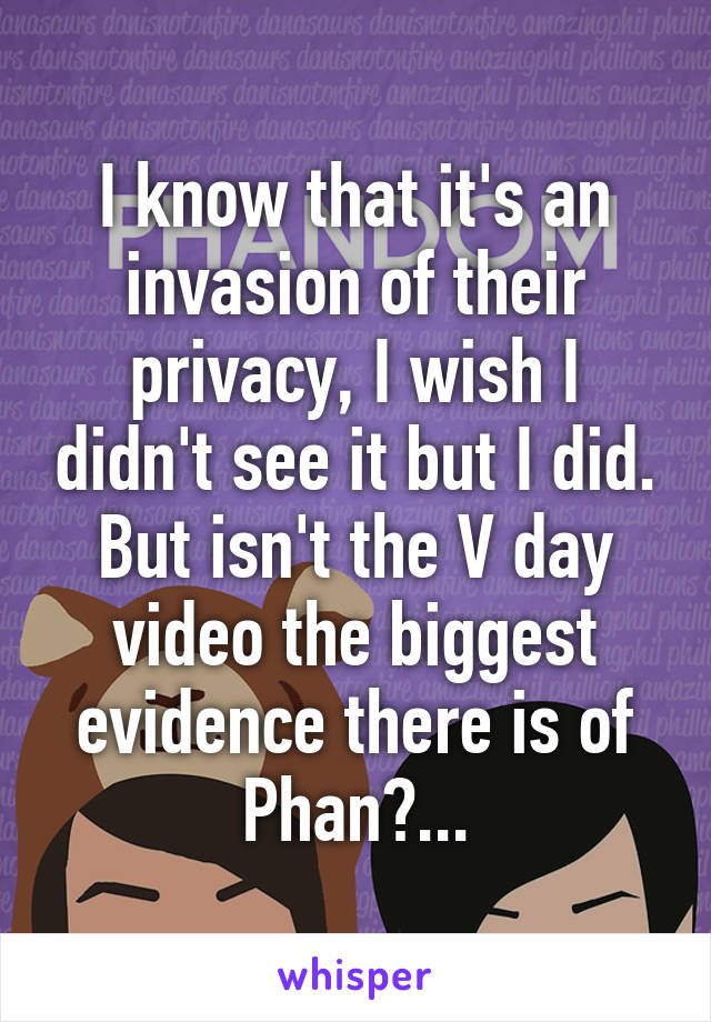 I know that it's an invasion of their privacy, I wish I didn't see it but I did. But isn't the V day video the biggest evidence there is of Phan?...