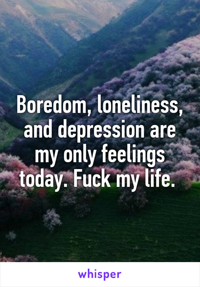 Boredom, loneliness, and depression are my only feelings today. Fuck my life. 