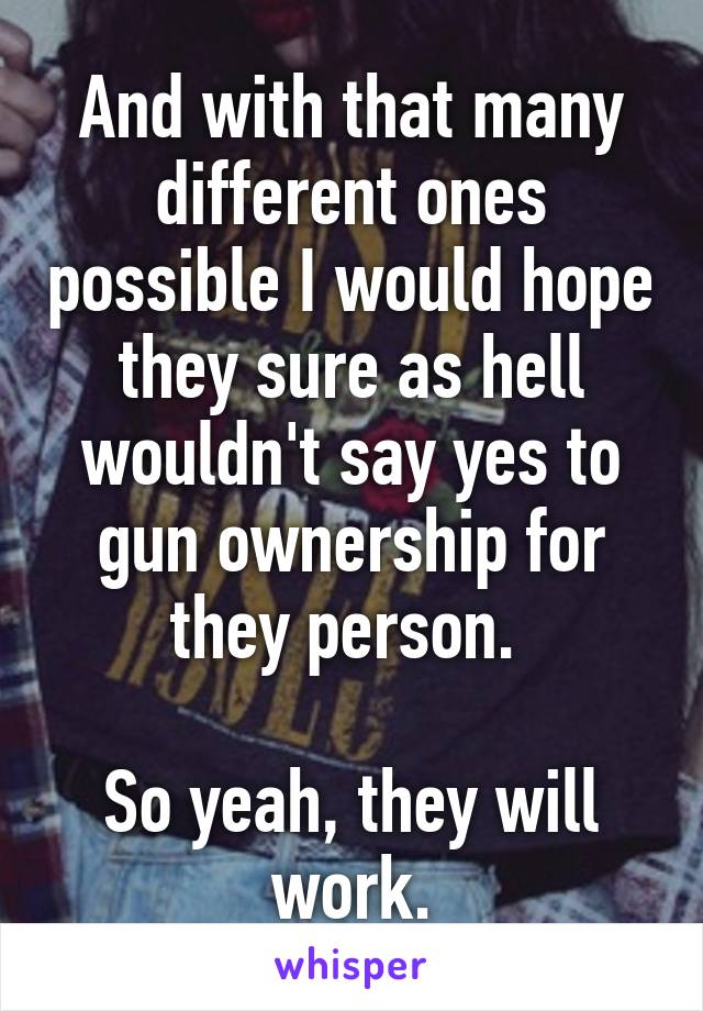 And with that many different ones possible I would hope they sure as hell wouldn't say yes to gun ownership for they person. 

So yeah, they will work.