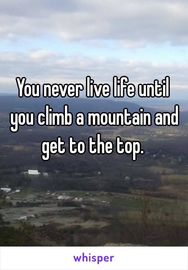 You never live life until you climb a mountain and get to the top. 