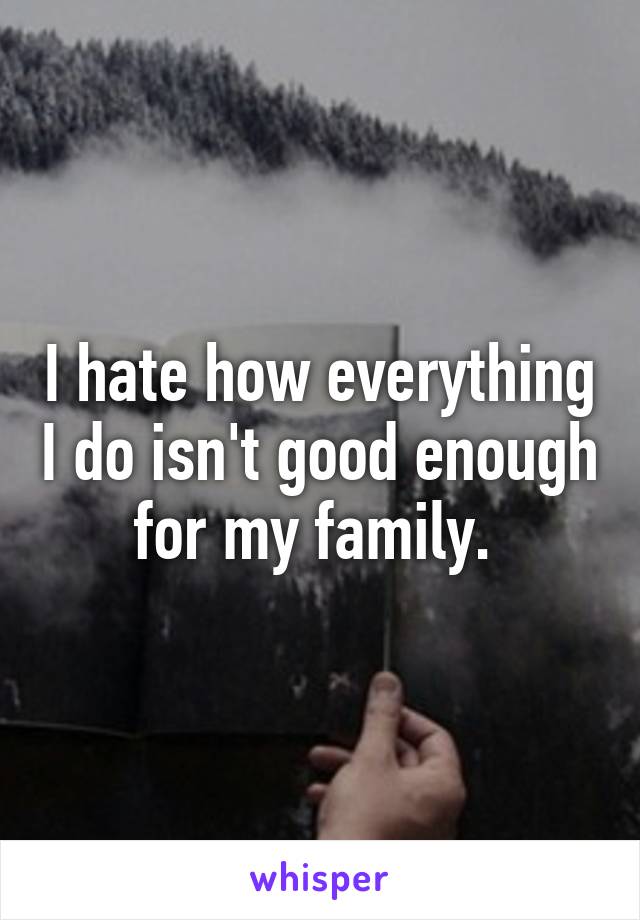 I hate how everything I do isn't good enough for my family. 