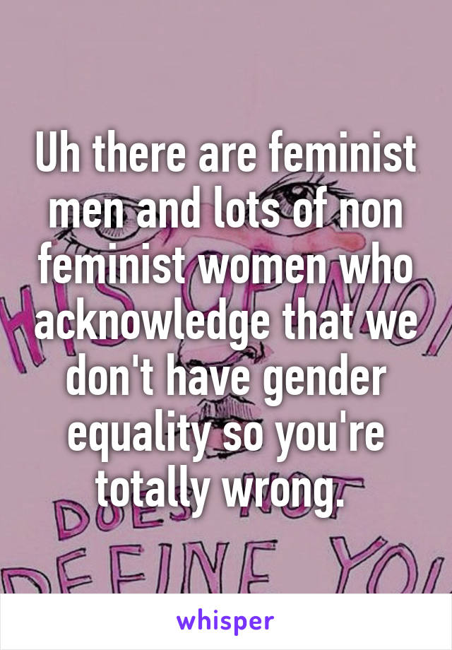 Uh there are feminist men and lots of non feminist women who acknowledge that we don't have gender equality so you're totally wrong. 