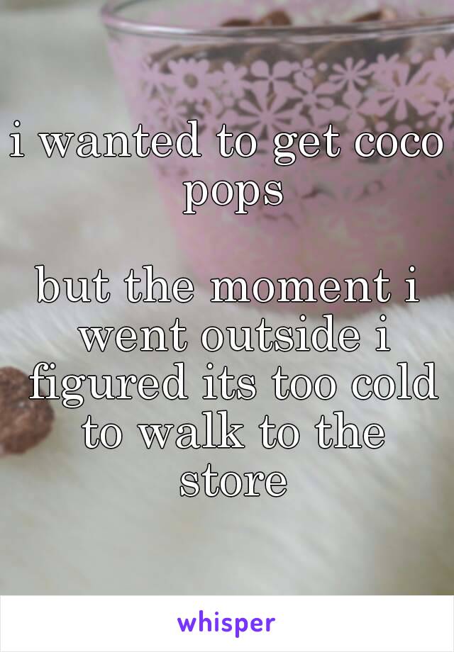 i wanted to get coco pops

but the moment i went outside i figured its too cold to walk to the store