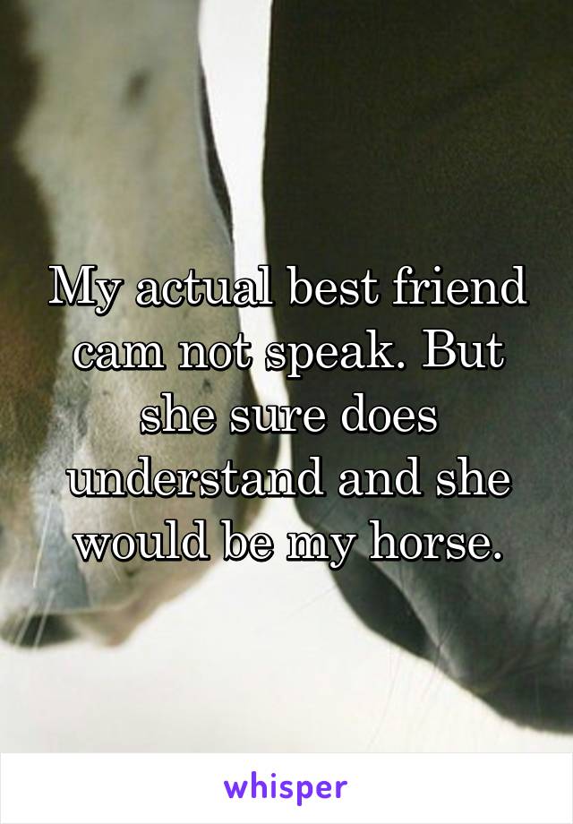 My actual best friend cam not speak. But she sure does understand and she would be my horse.