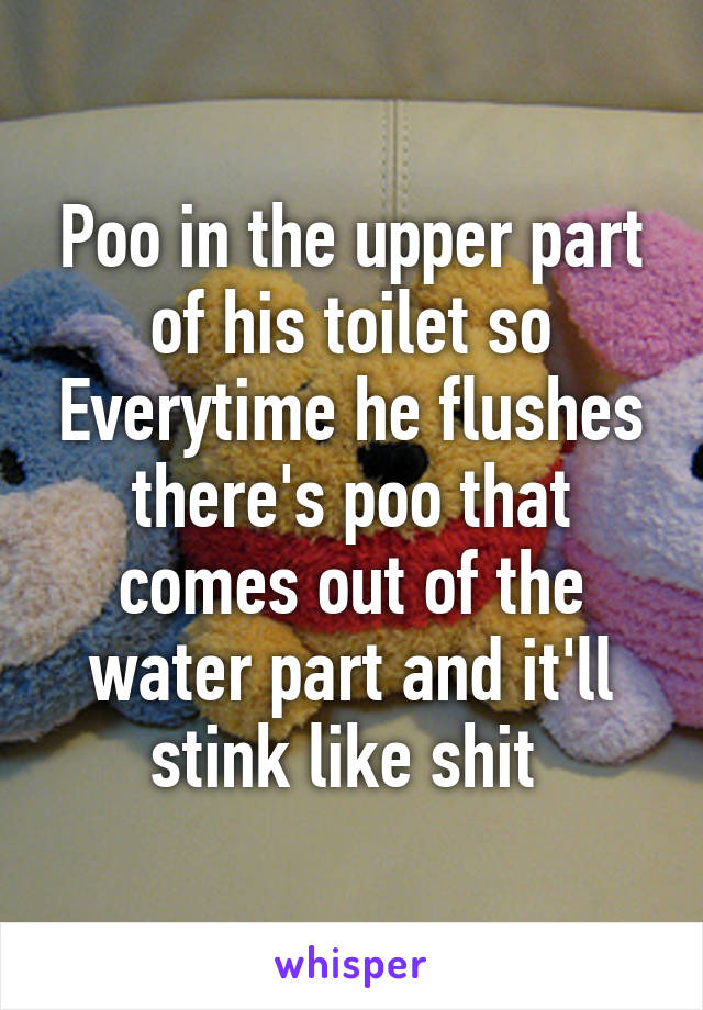 Poo in the upper part of his toilet so Everytime he flushes there's poo that comes out of the water part and it'll stink like shit 