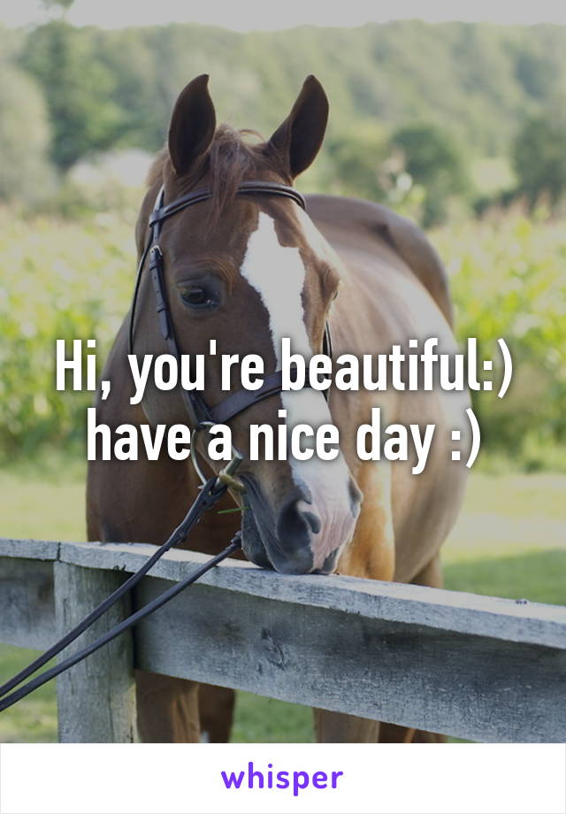 Hi, you're beautiful:) have a nice day :)