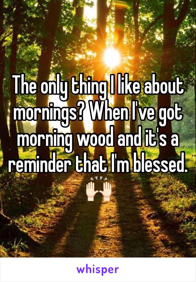 The only thing I like about mornings? When I've got morning wood and it's a reminder that I'm blessed. 🙌🏻