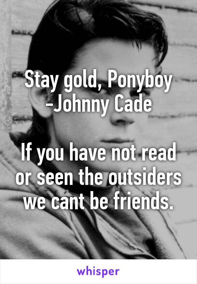 Stay gold, Ponyboy
-Johnny Cade

If you have not read or seen the outsiders we cant be friends.