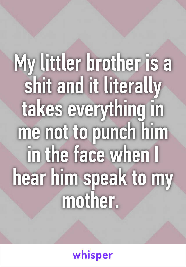 My littler brother is a shit and it literally takes everything in me not to punch him in the face when I hear him speak to my mother. 