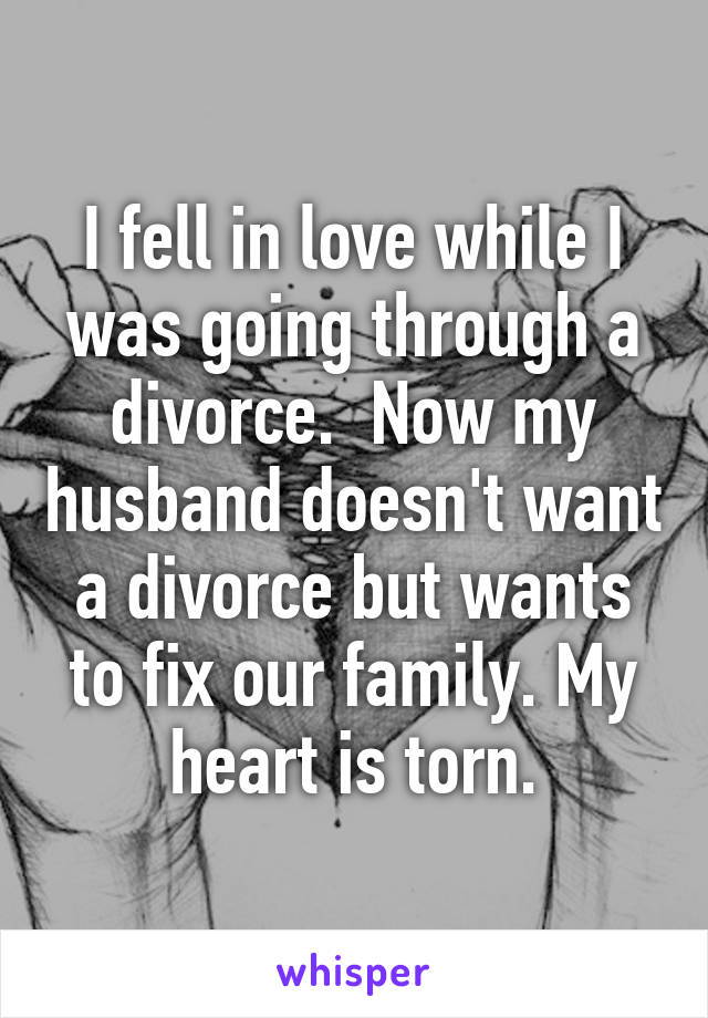 I fell in love while I was going through a divorce.  Now my husband doesn't want a divorce but wants to fix our family. My heart is torn.