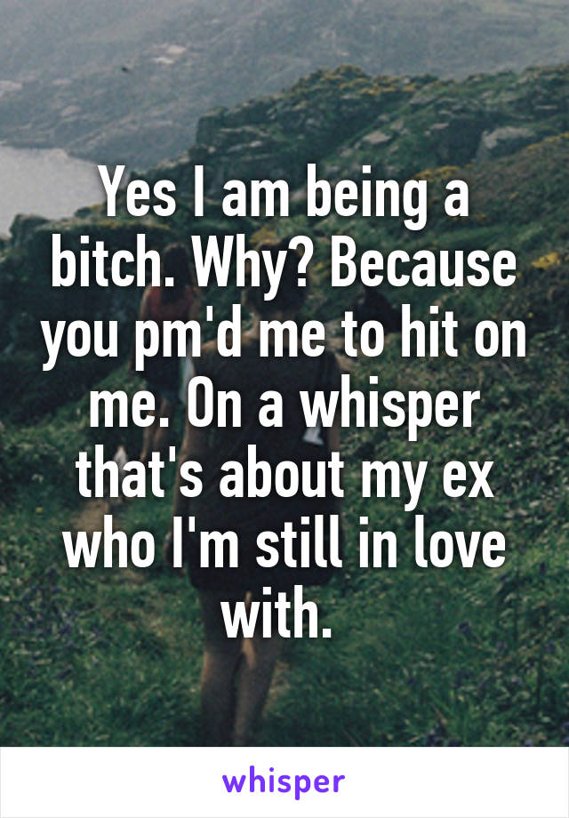 Yes I am being a bitch. Why? Because you pm'd me to hit on me. On a whisper that's about my ex who I'm still in love with. 