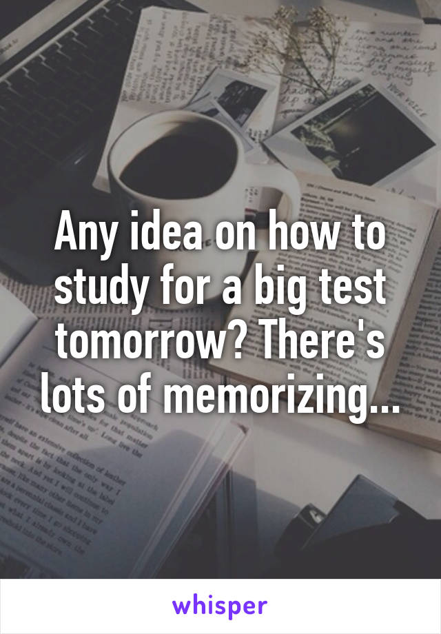 Any idea on how to study for a big test tomorrow? There's lots of memorizing...