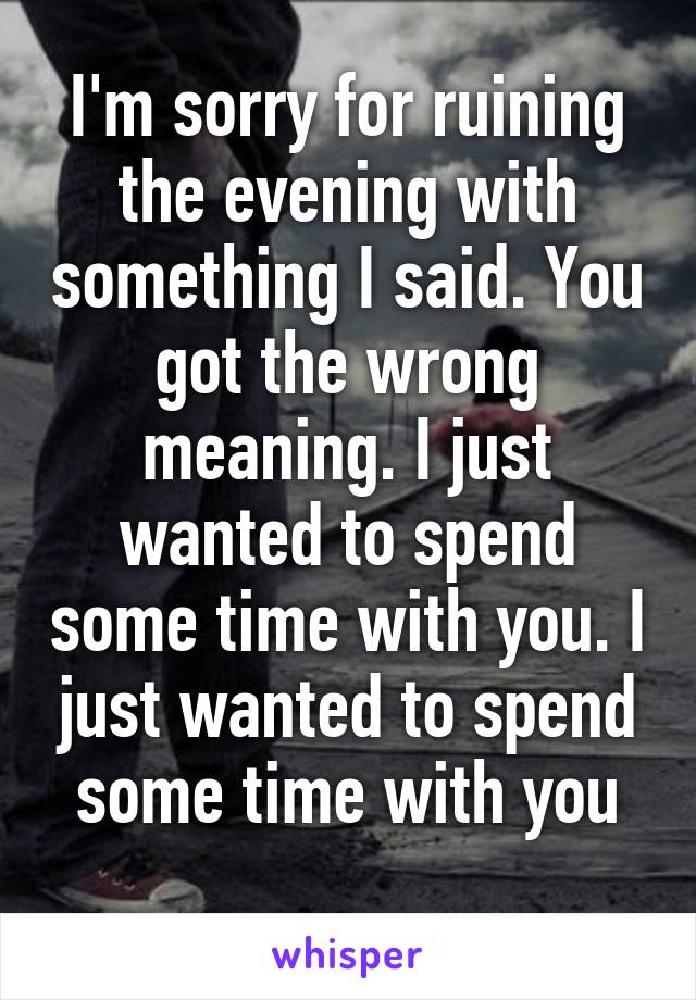 I'm sorry for ruining the evening with something I said. You got the wrong meaning. I just wanted to spend some time with you. I just wanted to spend some time with you
 