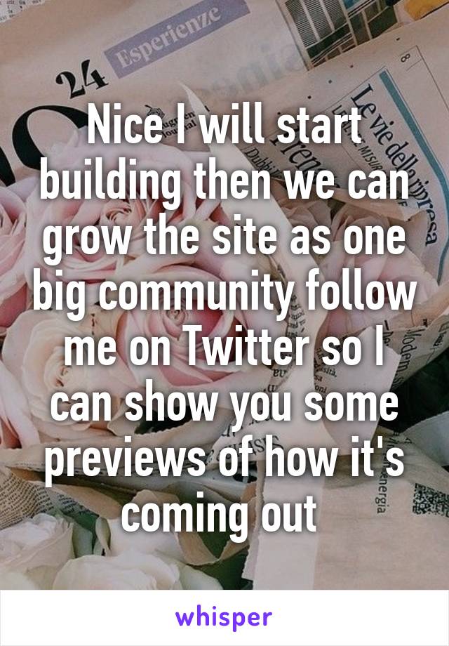 Nice I will start building then we can grow the site as one big community follow me on Twitter so I can show you some previews of how it's coming out 